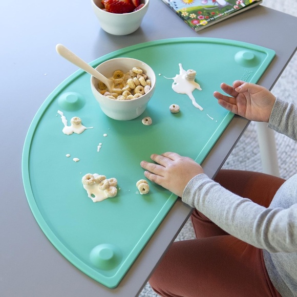 Kids Silicone Placemats w/ Suction Cups, Raised Edges, Non-Slip - TEAL XL 22”x11 - Picture 4 of 9